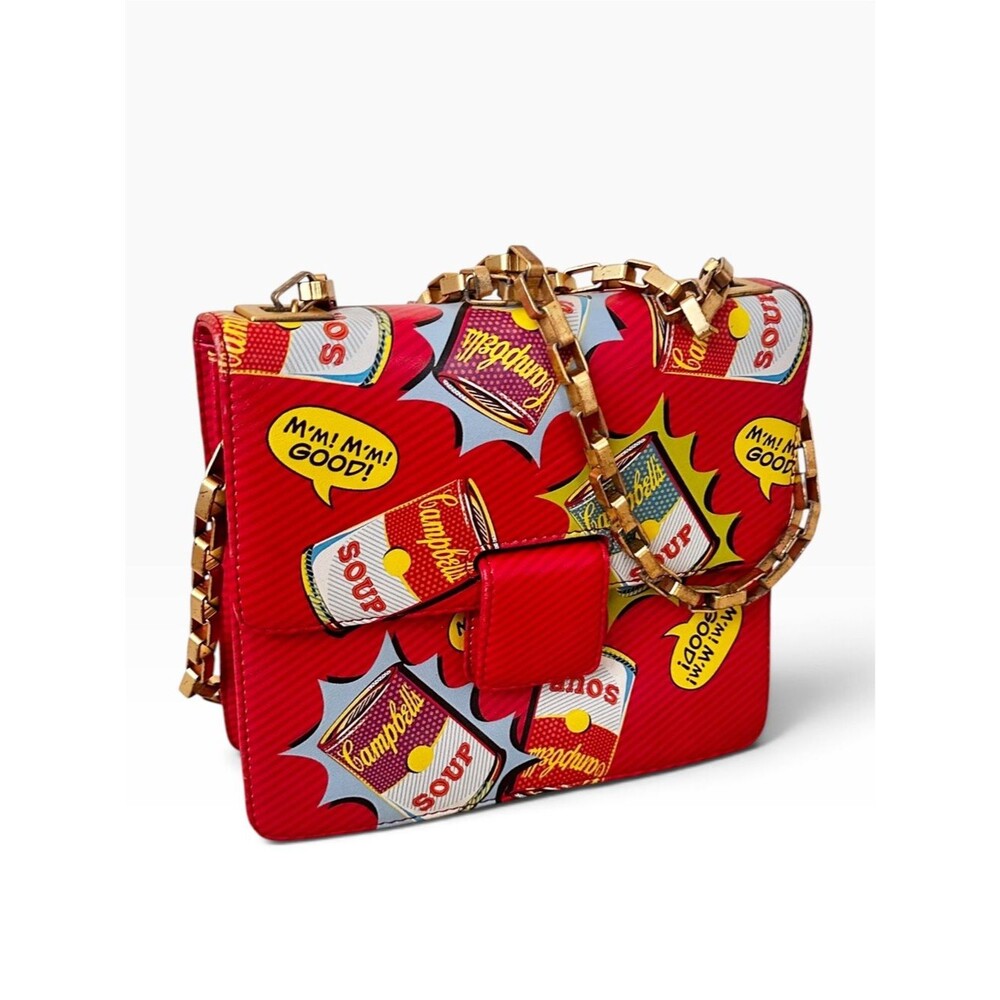 Jeon Los Angeles Warhol Campbells Pop Art Leather Crossbody Bag Red Gold